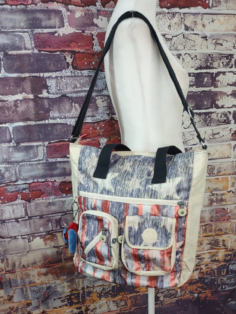 Kipling "Joslyn" Flag Print Nylon Convertible Crossbody/Tote/Shoulder Bag
